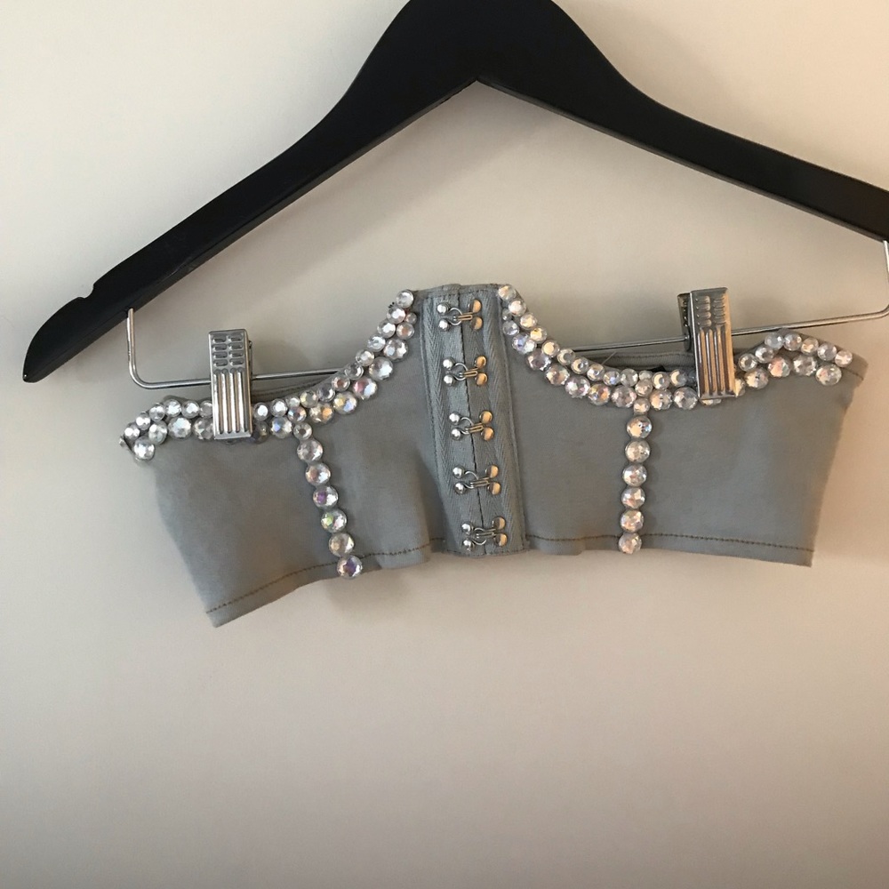 Rhinestone Jean zip up corset